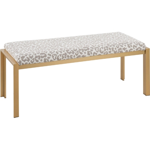 Fuji Bench in Grey Leopard Fabric & Gold Metal